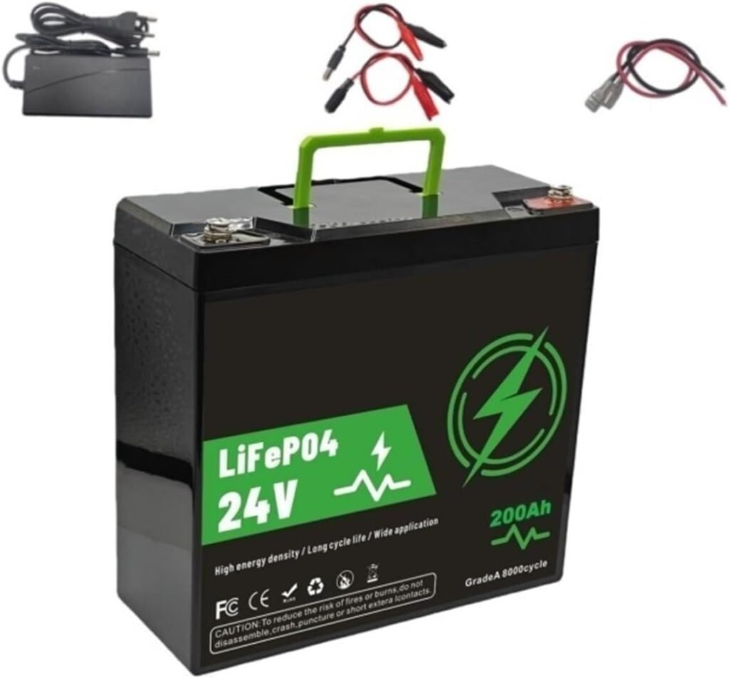 Deep Cycle Battery LiFePO4 Battery 24V 220Ah, 8000+ Cycle Life | Suitable for Solar Power Systems, RVs, Boats, Off-road Travel, and Fishing(24V 200Ah charger)