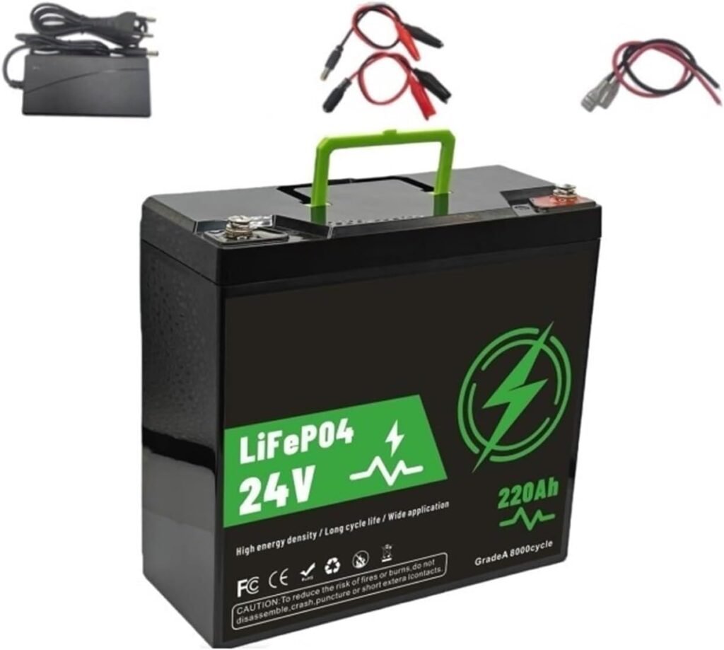 Deep Cycle Battery LiFePO4 Battery 24V 220Ah, 8000+ Cycle Life | Suitable for Solar Power Systems, RVs, Boats, Off-road Travel, and Fishing(24V 200Ah charger)